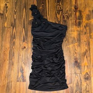 Nikibiki Black Asymmetrical Ruched One-Shoulder Mini Dress
